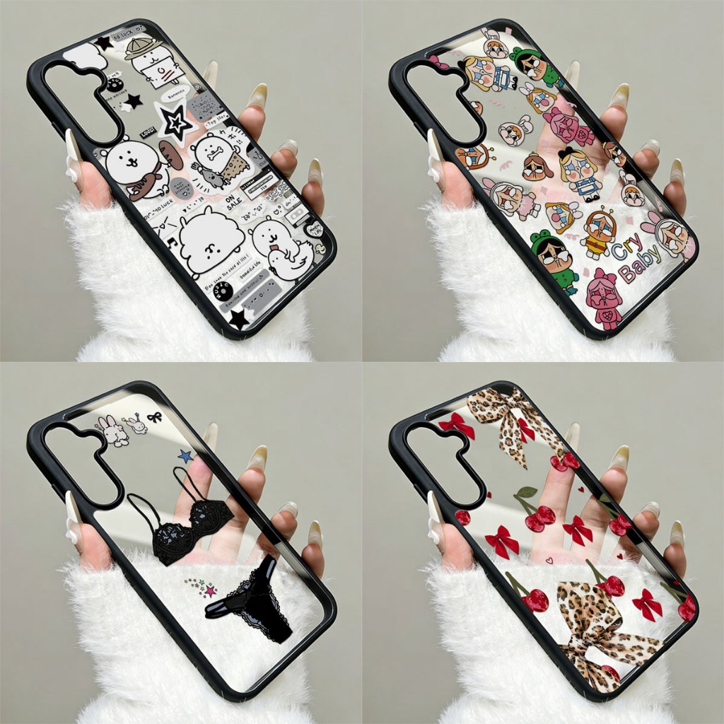 หมีน่ารัก เคส For Samsung A57 A17 A16 A06 A05S A07 A05 A55 A36 A54 A15 A56 A35 A34 A25 S26 S24 อะคริลิกฝ้า เคสโทรศัพท์