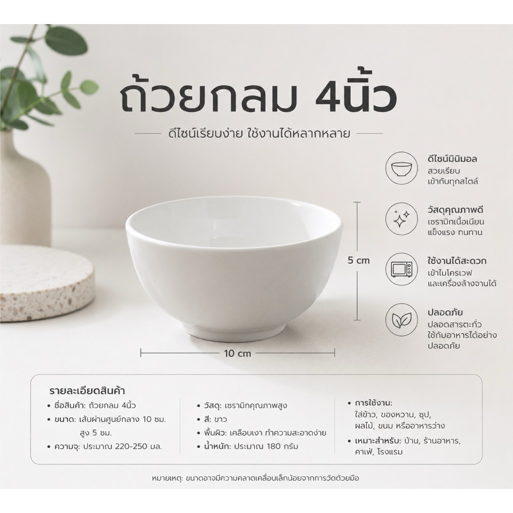 SWC-B ถ้วยกลมเซรามิกสีขาว สไตล์มินิมอล ดีไซน์สวยงาม เรียบหรู ใช้กับไมโครเวฟ เครื่องล้างจานได้