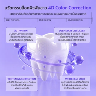 EHD ยาสีฟันฟันขาว ลดคราบเหลือง 3 วัน ฟันขาวขึ้น +196% สูตรไวโอเล็ตแก้สี ฟลูออไรด์ 1000ppm ป้องกันฟันผุ ลดกลิ่นปาก 24 ชม.