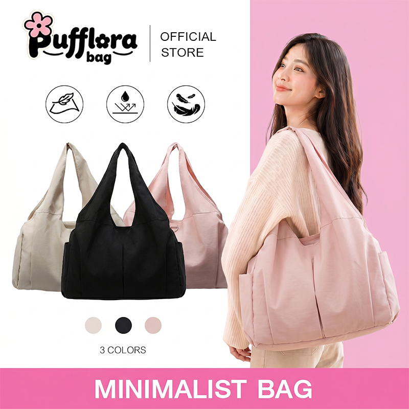 Pufflora กระเป๋าสะพาย กระเป๋าผ้า กระเป๋าทรงถุง รุ่น Minimalist Bag ใบใหญ่ ใส่ของได้เยอะ มีช่องจัดระเบียบ  น้ำหนักเบา