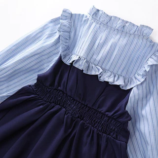 Hania Kids พร้อมส่ง ชุดเดรสกระโปรง สไตล์เกาหลี สำหรับเด็กผู้หญิง มีโบว์ - K4124930-1