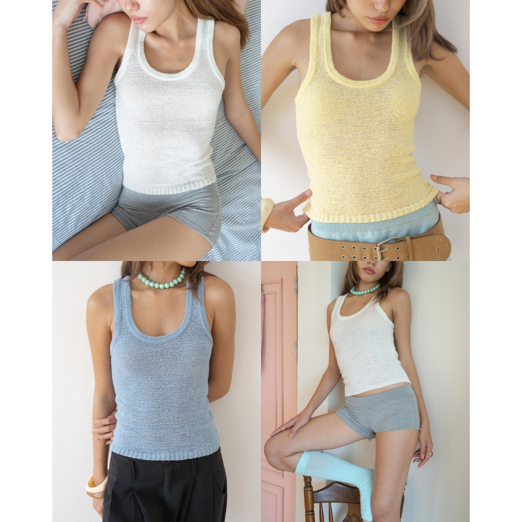 CUPPA - SAND Tank Top (3 สี) เสื้อกล้ามไหมพรม ทรงพอดีตัว เนื้อผ้าเบา มีเทกซ์เจอร์ ใส่ง่าย ดีเทลป้ายเหล็ก Cuppa สีเงิน
