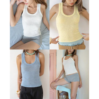 CUPPA - SAND Tank Top (3 สี) เสื้อกล้ามไหมพรม ทรงพอดีตัว เนื้อผ้าเบา มีเทกซ์เจอร์ ใส่ง่าย ดีเทลป้ายเหล็ก Cuppa สีเงิน