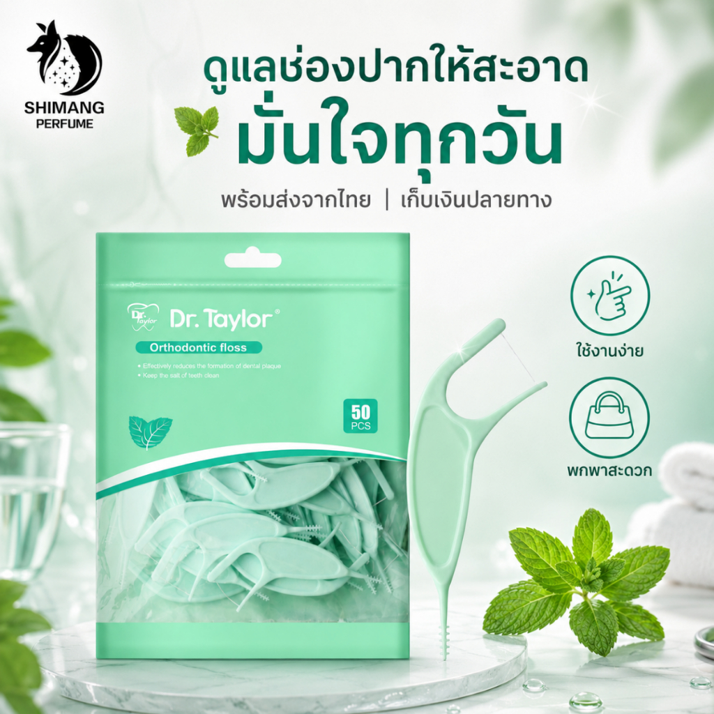 SHIMANG ไหมขัดฟันแสำหรับจัดฟัน 50 ชิ้น/แพ็ค  พกพาสะดวก สะอาดฟันและเครื่องมือจัดฟัน
