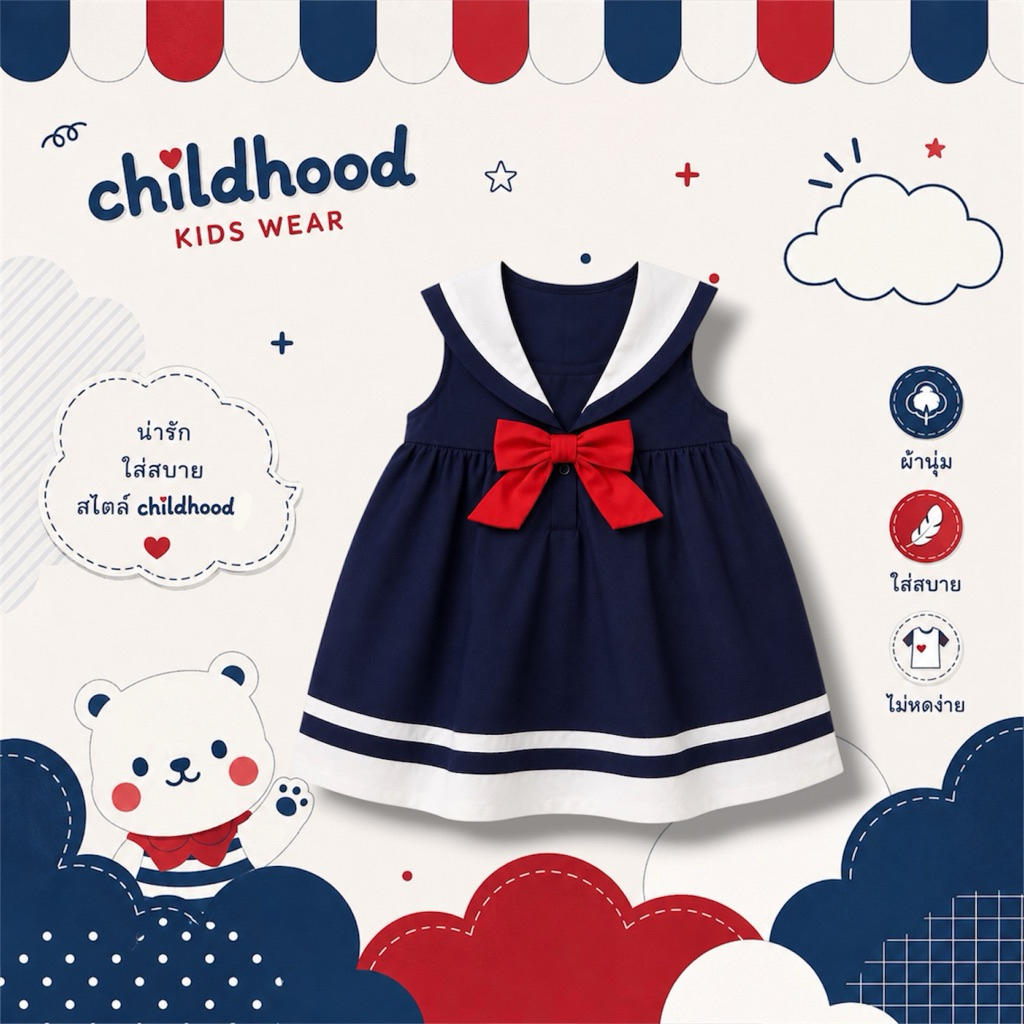 Childhood ชุดกะลาสี พร้อมกางเกงใน พร้อมส่งจากไทย
