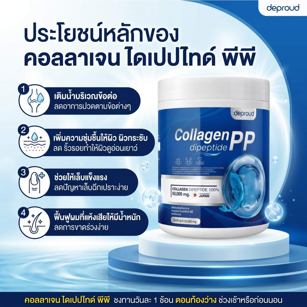 Deproud Official Store - ( ช้อปปี้การันตี ) ดีพราวด์ ) - คอลลาเจนไดเปปไทด์เพียว 100% , 1 กล่อง บรรจุ 30 ซอง