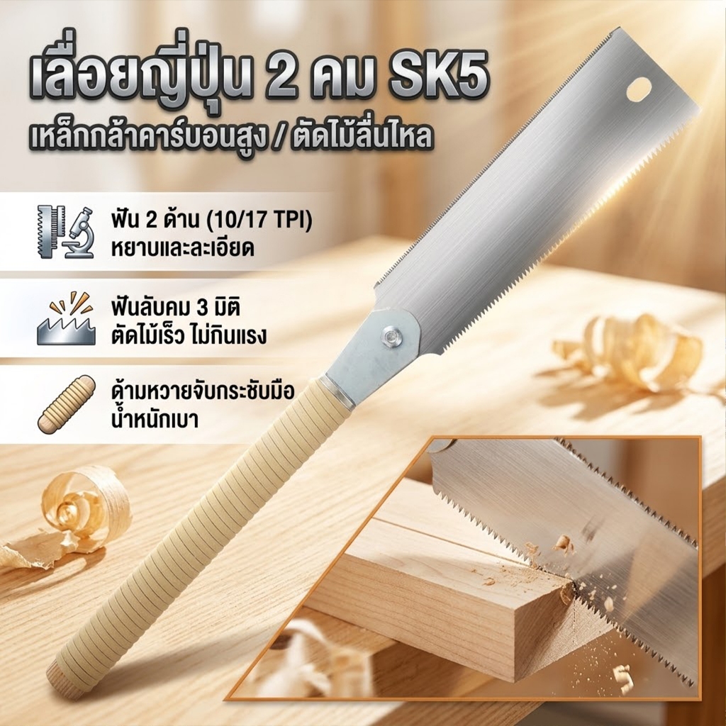 เลื่อยมือญี่ปุ่น 9.3 นิ้ว SK5 เหล็กคาร์บอนสูงเลื่อยมือขอบคู่คมมือดึงเลื่อย 10/17 ทีพีไอ