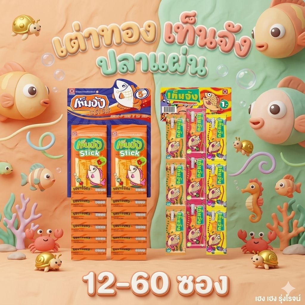 เท็นจัง ปลาแผ่น ปลาแผ่นเสียบไม้ รสบาร์บีคิว รสไก่ รวมรส