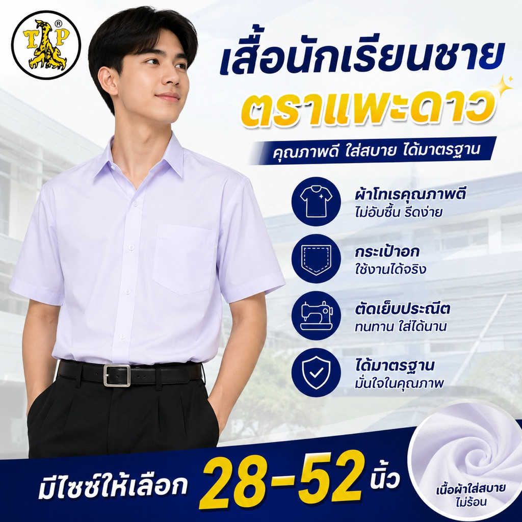 เสื้อนักเรียนชายตราแพะดาว (มีบิลเบิกโรงเรียนให้ทุกคำสั่งซื้อ)