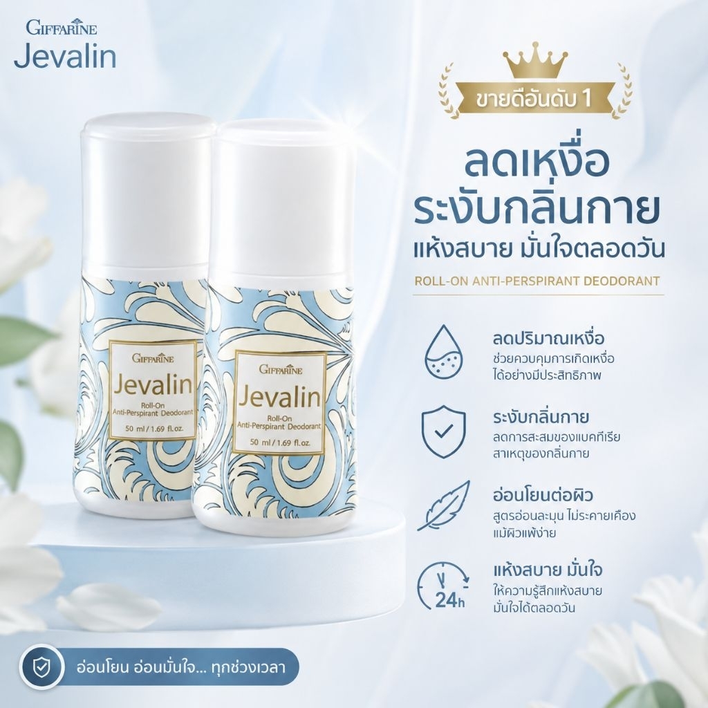 โรลออนระงับกลิ่นกายหญิง ช่วยปกป้องผิวให้เนียนนุ่ม เพิ่มความมั่นใจได้นานตลอดวัน  กลิ่นหอม แห้งไว
