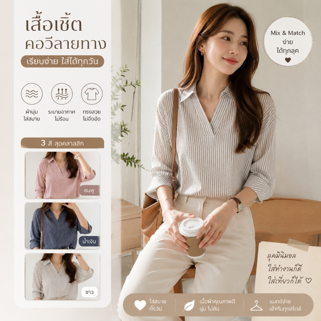 📌พร้อมส่ง ไซส์ M - 4XL 📌 เสื้อเชิ้ตคอปก ทรงหลวม ใส่สบาย แขนสามส่วน แฟชั่นสไตล์เกาหลี (MEI 34)