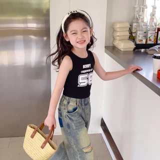 PRINCESS KESLI เสื้อครอปแขนกุดเด็ก เสื้อแขนกุดเด็กผู้หญิง เสื้อกล้ามเด็กผู้หญิง เสื้อยืดเด็กหญิง สไตล์เกาหลี 2-12 ปี