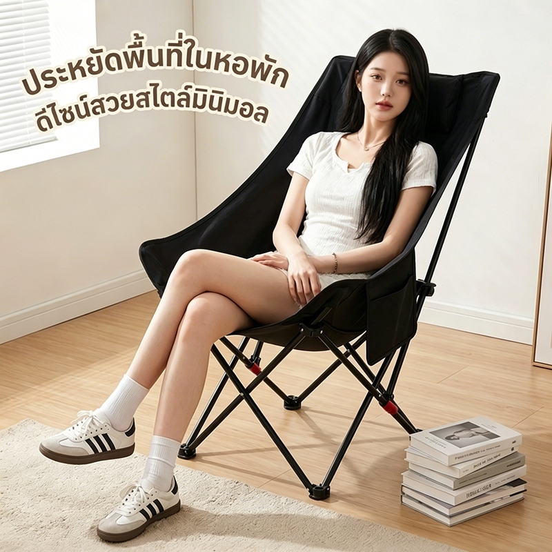 เกียร์สามปรับได้ เก้าอี้แคมป์ปิ้ง เก้าอี้ปิคนิค พนักพิงสูง พกพาสะดวก ทนทานแข็งแรง มีถุงใส่หูหิ้ว