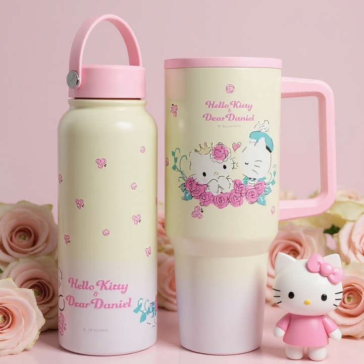 เซทแก้วน้ำสเตนเลส Hello Kitty & Dear Daniel ขนาด 1,200 มล.+1,000 มล. มี2 ลาย ลิขสิทธิ์แท้