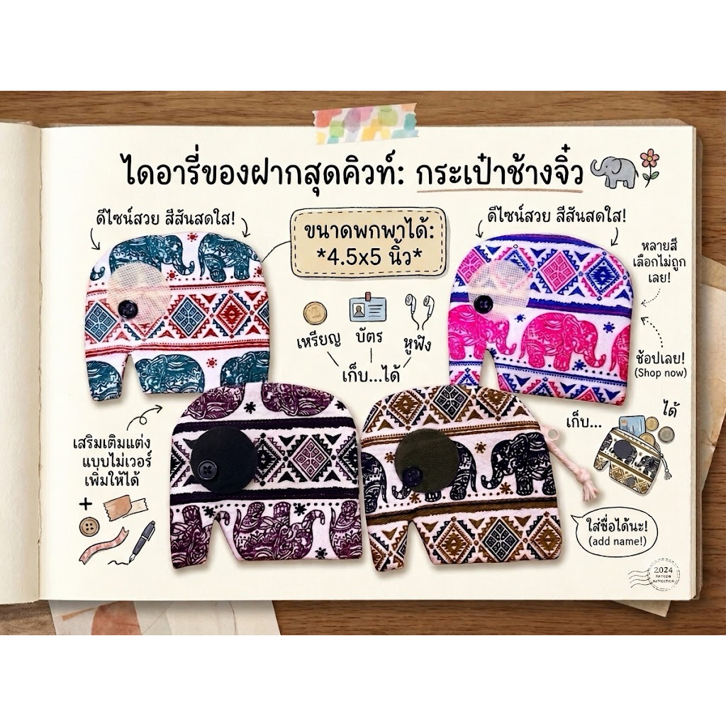 กด2ชิ้นขึ้น ราคาถูกลง🇹🇭กระเป๋าใส่น้องลูกช้างไซส์มินิ‼️(คละผ้าลายช้าง)(เจ้าแรก,เจ้าเดียว)‼️ของชำร่วยไทยๆ ของฝากต่างชาติ