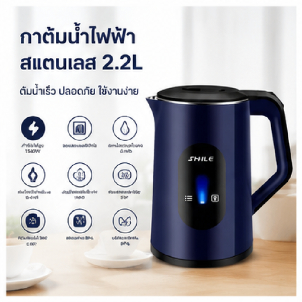 กาต้มน้ำไฟฟ้า 2.2L Electric Kettle ต้มน้ำไฟฟ้า รักษาความร้อนอัจฉริยะ 24 ชม กาน้ำร้อน กาน้ำร้อนไฟฟ้า