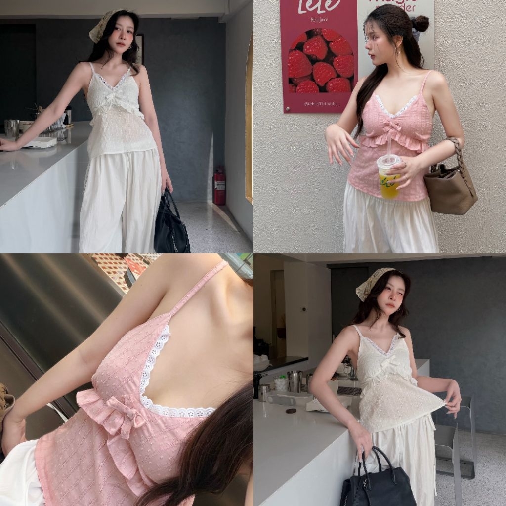 RIBBON TOP เสื้อสายเดี่ยวแต่งขอบลูกไม้