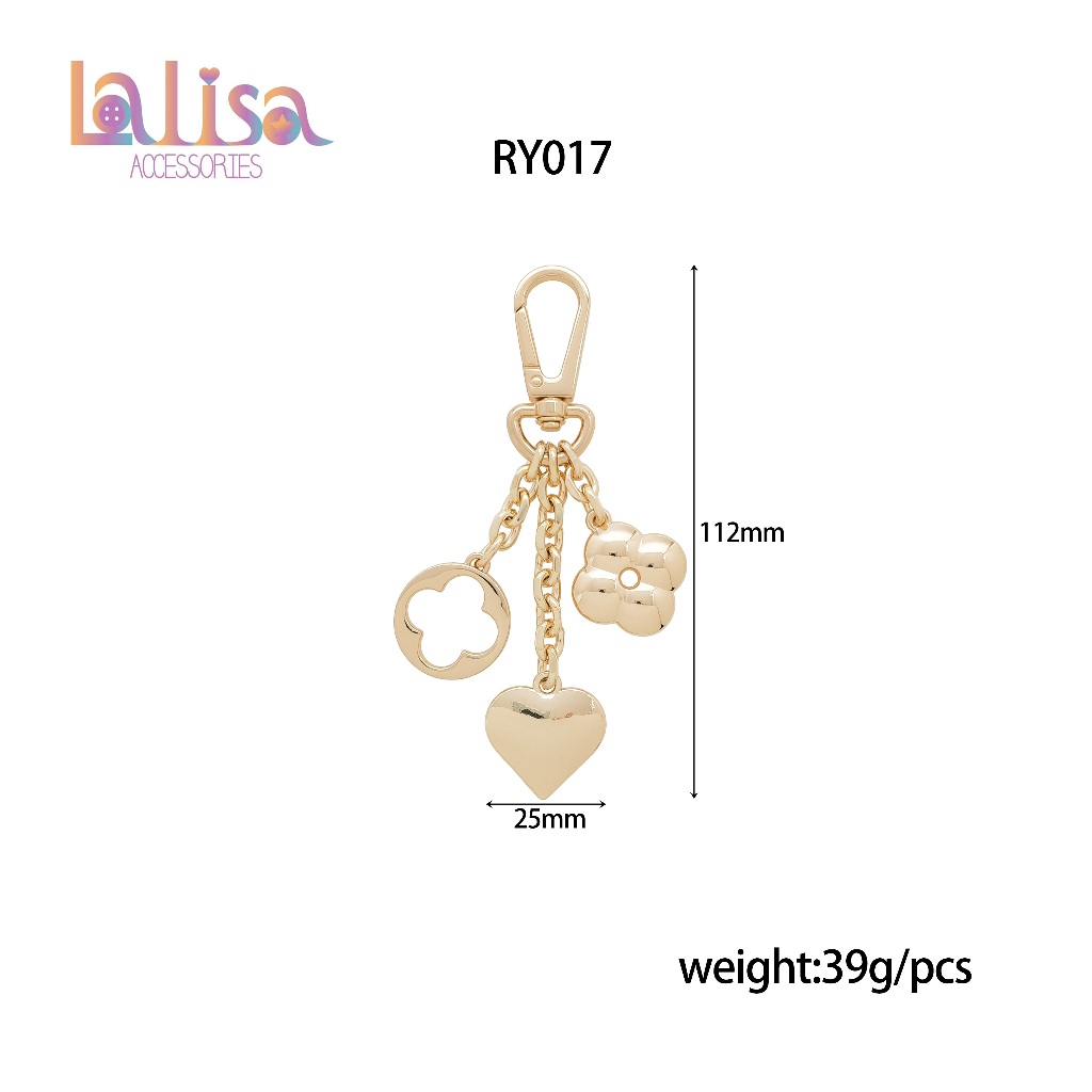 พวงกุญแจจี้หัวใจ & ดอกไม้ ✨ สีทอง ห้อยกระเป๋าสุดหรู alloy chain  RY017