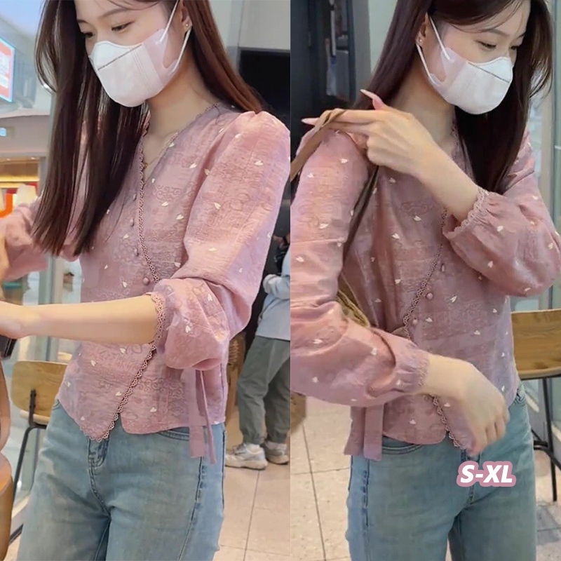 Anna เสื้อเชิ้ตผูกเอวสำหรับผู้หญิง เสื้อเชิ้ตแขนยาวคอวี ดีไซน์หรูหรา ทันสมัย ​​เข้ากับทุกโอกาส W702