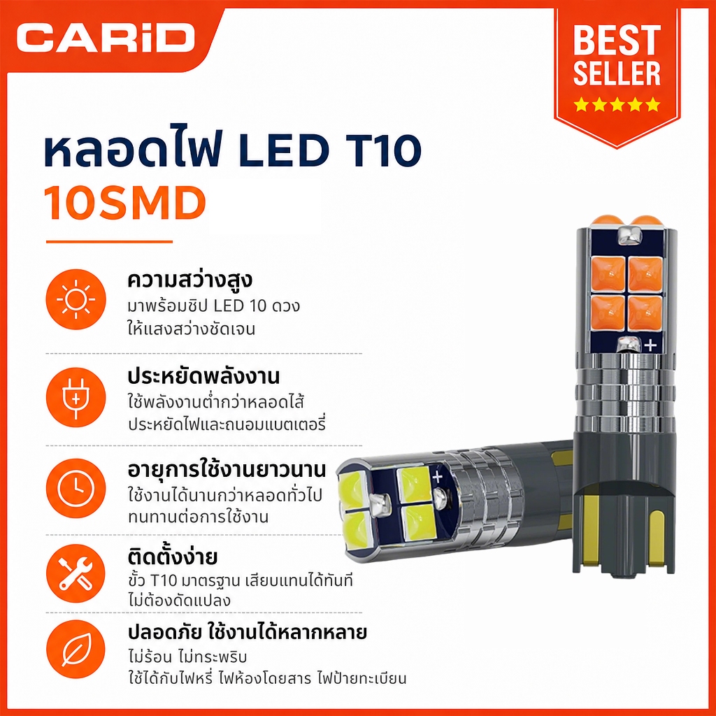 CARiD หลอดไฟ LED รุ่นใหม่ เหมาะสำหรับติดตั้งข้างประตูรถ W5W T10 168 2825 หลอดไฟ LED
