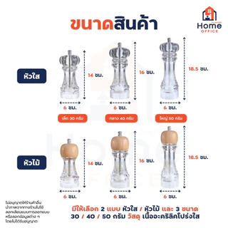 Home Office ขวดบดพริกไทย (แบบใส) อะคริลิคใส แกนบดเซรามิก ขวดบดพริกไทยใส บดพริกไทย พริกไทย ขวดบด ฯลฯ