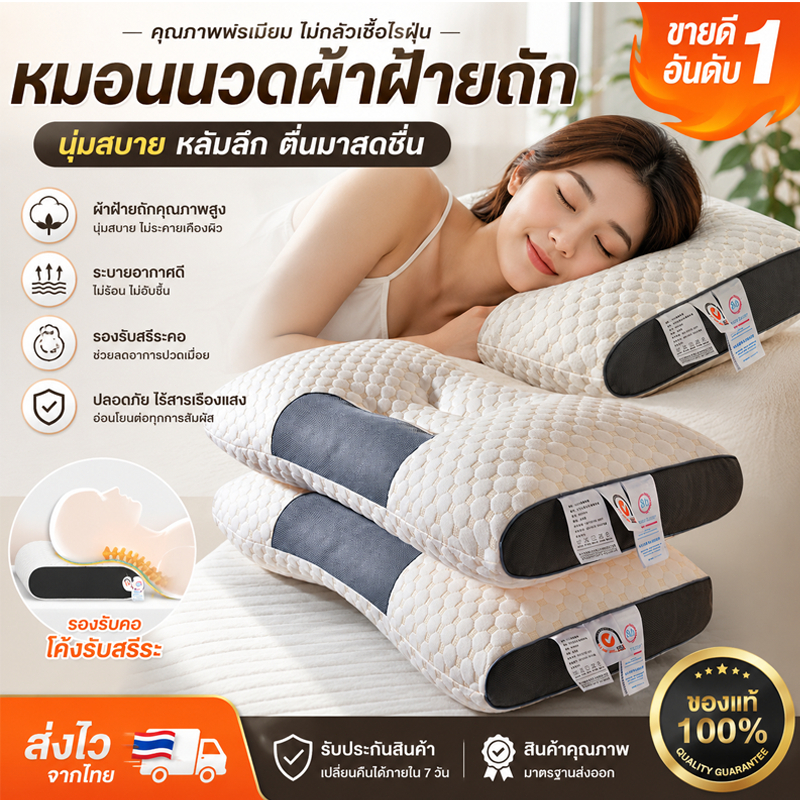 หมอนสุขภาพ หมอน แก้ปวดคอ ต้านเชื้อแบคทีเรีย หมอนรองคอ การยศาสตร์ หมอนไมโครไฟเบอร์ หมอนหนุน หนานุ่ม รองรับศรีษะ