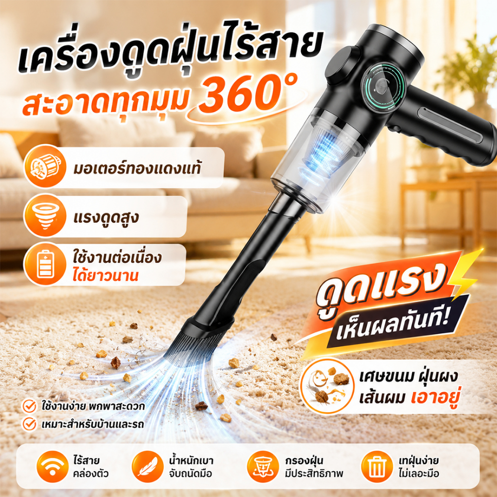 🔥รับประกัน 1ปี🔥เครื่องดูดฝุ่น เครื่องดูดฝุ่นไร้สาย เครื่องดูดฝุ่นในรถ เครื่องดูดฝุ่นขนาดเล็ก พลังดูดซุปเปอร์ 29000PA