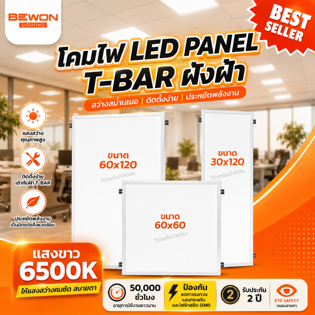 BEWON โคมพาแนล,โคมไฟ Panel,โคมไฟเพดาน LED,โคมไฟเพดาน ฝังฝ้า T-Bar