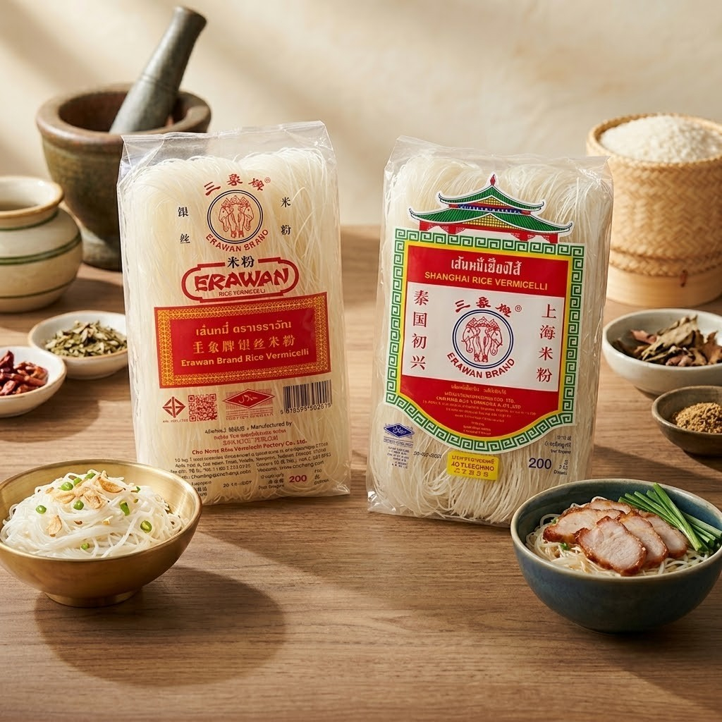เส้นหมี่ตราเอราวัณ (ตราช้างสามเศียร) ขนาด 200g | เส้นหมี่ธรรมดา / เส้นหมี่เซี่ยงไฮ้ เหนียวนุ่ม ไม่ขาดง่าย