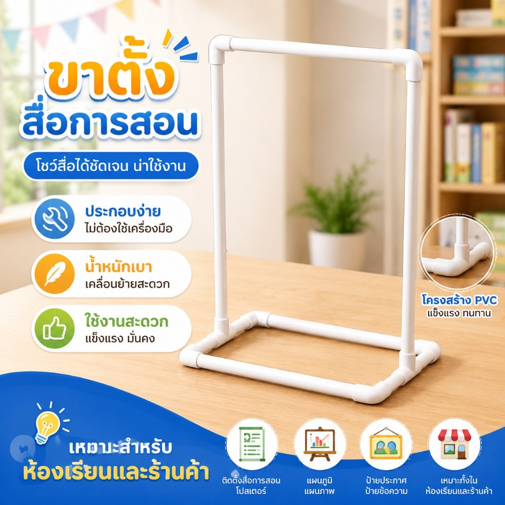 ขาท่อตั้งสื่อแขวน A4 แนวนอน ขาตั้งสื่อการสอน ขนาดเอสี่