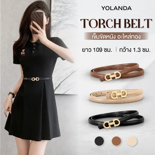 Yolanda เข็มขัดหนัง PU หัวเข็มขัดทอง ดีไซน์คลาสสิก เข็มขัดผู้หญิง สไตล์เกาหลี เส้นเล็ก แมทง่าย ใส่ได้ทุกวัน FF1609
