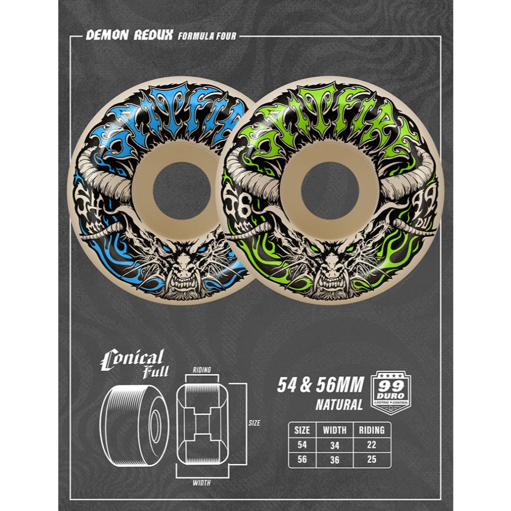 ล้อสเก็ตบอร์ด ยี่ห้อSPITFIRE F4 99 Team Demon Redux Conical Full - Natural 54mm, Natural 56mm