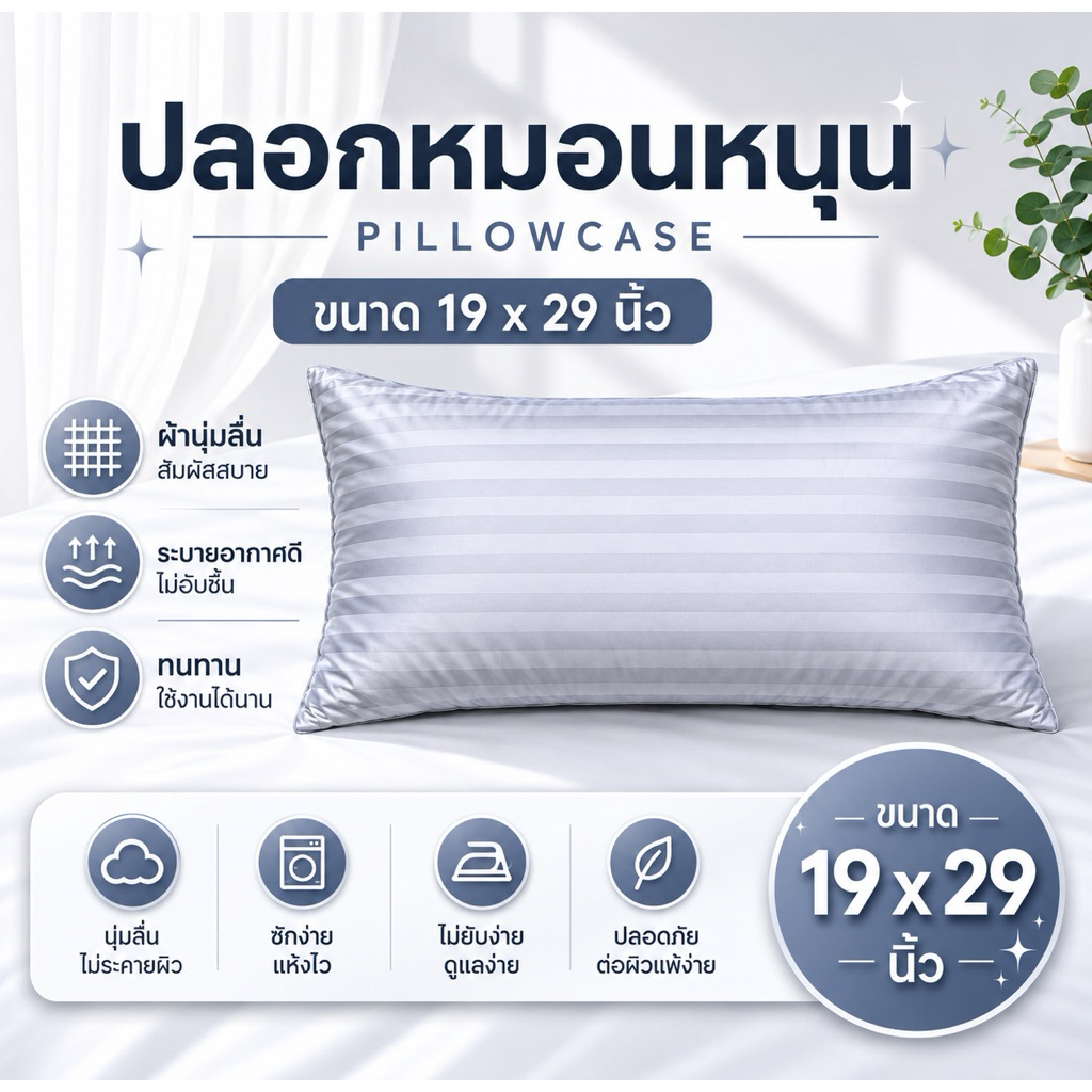 ปลอกหมอนหนุนผ้า Micro soft 460เส้น/10 ตรซ. ขนาด 19x29 นิ้ว