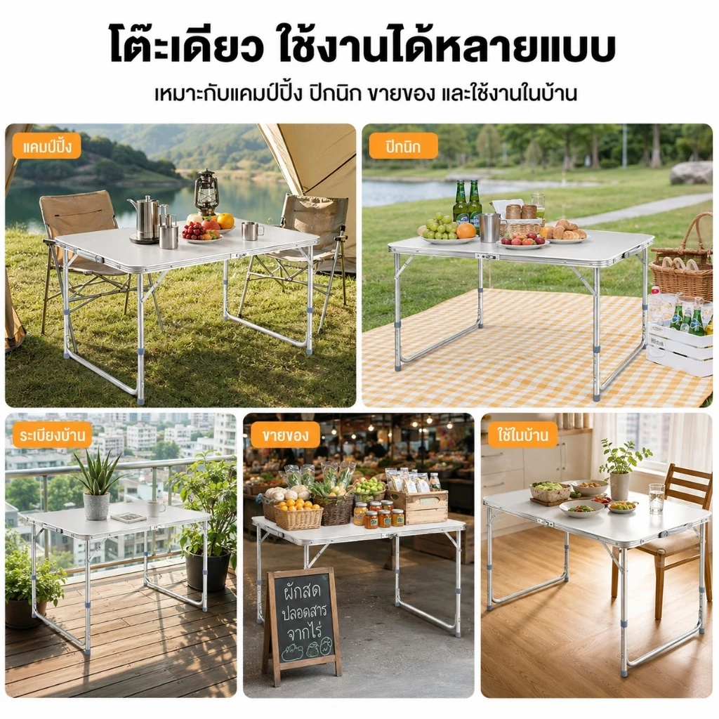 MMY โต๊ะพับ โต๊ะแคมป์ปิ้ง แบบพกพา 120/80CM ขาอลูมิเนียม รับน้ำหนักได้800กก ไม่ต้องประกอบ อเนกประสงค์ thumbnail 10