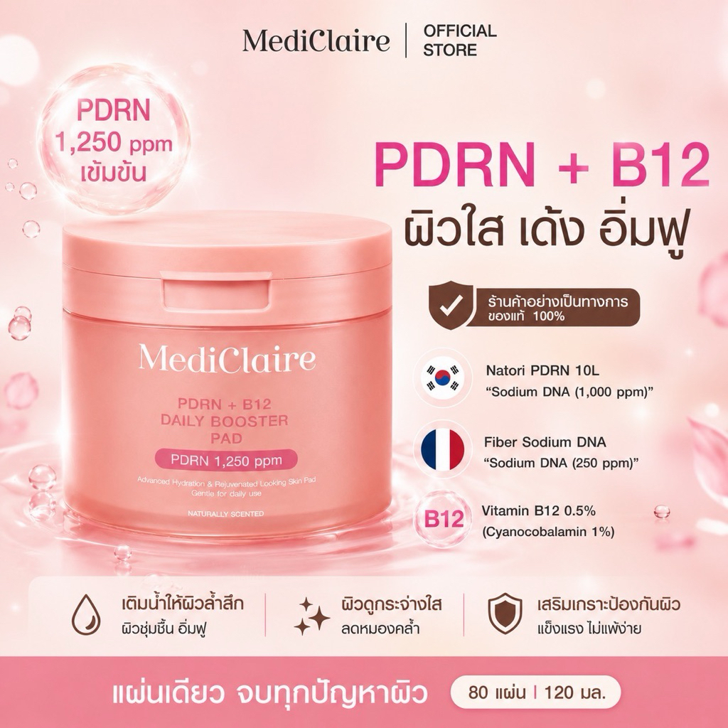 MediClaire - PDRN+ B12 Daily Booster Pad 120 ml.