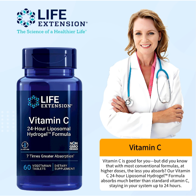America Life Extension Liposomal Hydrogel Vitamin C 24-Hour Support 60 Vegetarian Tablets
