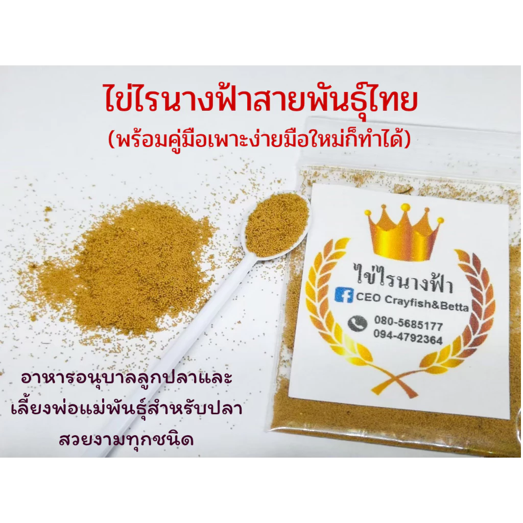 ไข่ไรนางฟ้าไทยและสิรินธร (1 ซอง) 1 กรัม อาหารอนุบาลลูกปลาและเลี้ยงพ่อแม่พันธุ์ สำหรับปลาสวยงามทุกชนิด พร้อมคู่มือ