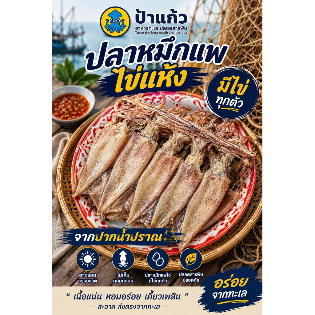 ปลาหมึกแพไข่แห้ง จากปากน้ำปราณ มีไข่ทุกตัว ไม่เค็ม ตากแดดธรรมชาติ
