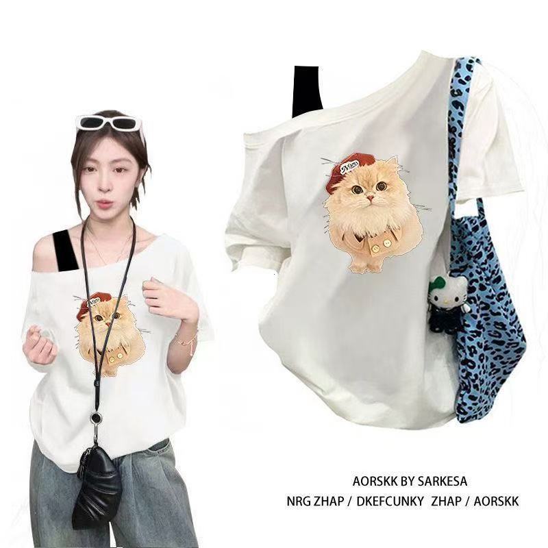 COD-เสื้อไหล่เดียวแขนสั้นผู้หญิง สไตล์ญี่ปุ่นเกลือ ทรงหลวมปกปิดไขมัน ลุคน่ารักใส่ไปทำงานได้ ฤดูร้อน-มีให้เลือกหลายสี