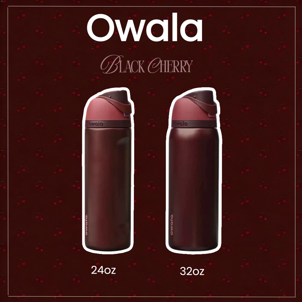 【ของแท้100%】Owala x Black Cherry FreeSip 24/32oz มีหลอดในตัว กันหก เก็บร้อนเก็บเย็น สแตนเลส304 ปลอดBPA พร้อมส่ง