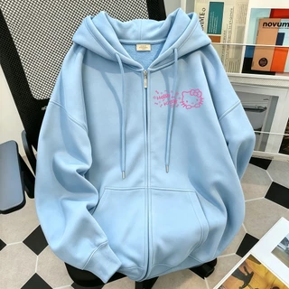 เสื้อฮู้ดซิปเปิดหน้าสำหรับผู้หญิง Hello Kitty ลายพิมพ์สีชมพู กันน้ำ แฟชั่นสตรีท ราคาพิเศษ พร้อมส่ง COD ได้เลย
