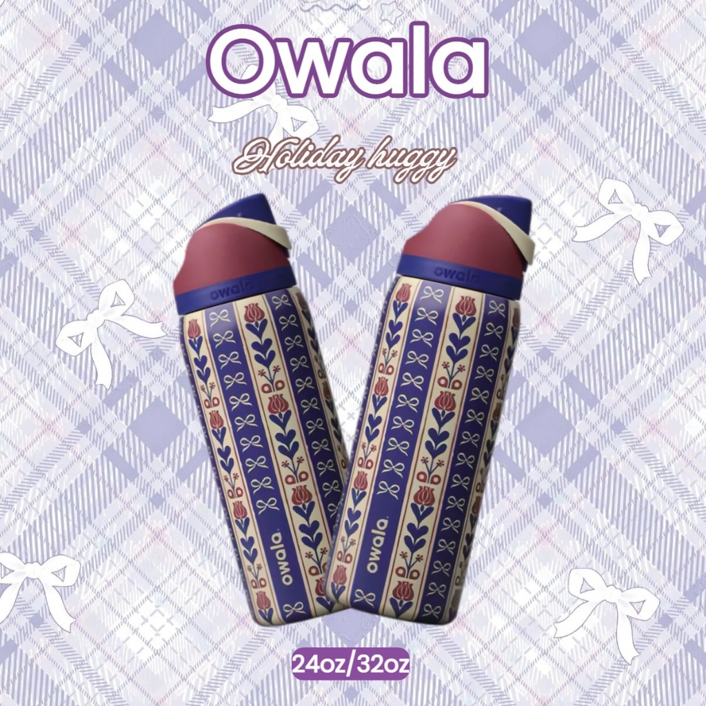 【ของแท้100%】Owala x Holiday Collection  FreeSip 24/32oz มีหลอดในตัว กันหก เก็บร้อนเก็บเย็น สแตนเลส304 ปลอดBPA พร้อมส่ง