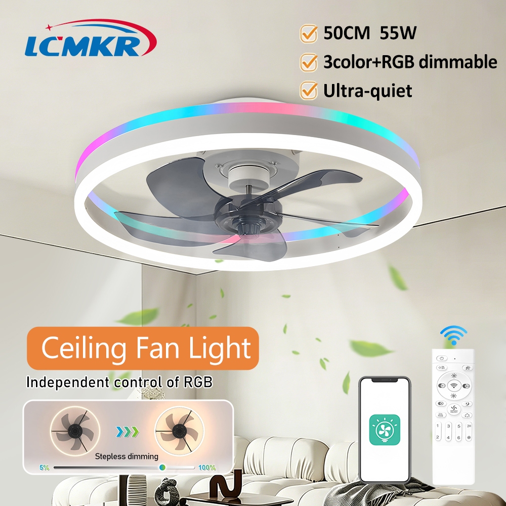 พัดลมเพดานไฟ Ceiling Fan Light 78W ลมแรงการทำงานเงียบสองวิธีการติดตั้ง 3000K/4500K/6000K ปรับความสว่างได้ E27 ไม่มีแฟล