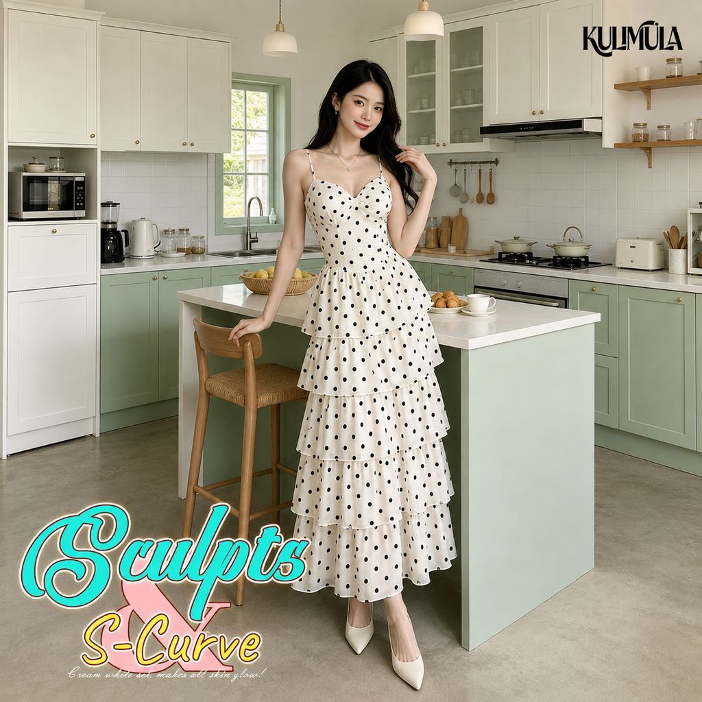 KULIMULA ชุดเดรสลายจุด สายเดี่ยวชั้นๆ ผ้าสวยระบายอากาศดี ลุคสาวหวานโรแมนติกเหมาะใส่ไปเที่ยว ED86