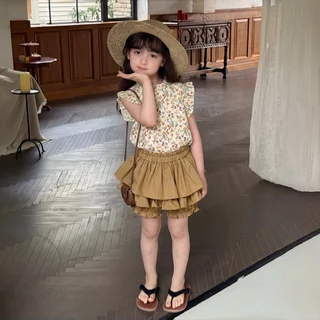 2-12 ปี ชุดเชทเด็กผู้หญิง สาวเกาหลีฤดูร้อน ชุดเซ็ทเด็กผู้หญิง เสื้อ+กระโปรงกางเกง ผ้าฝ้าย ใส่สบาย