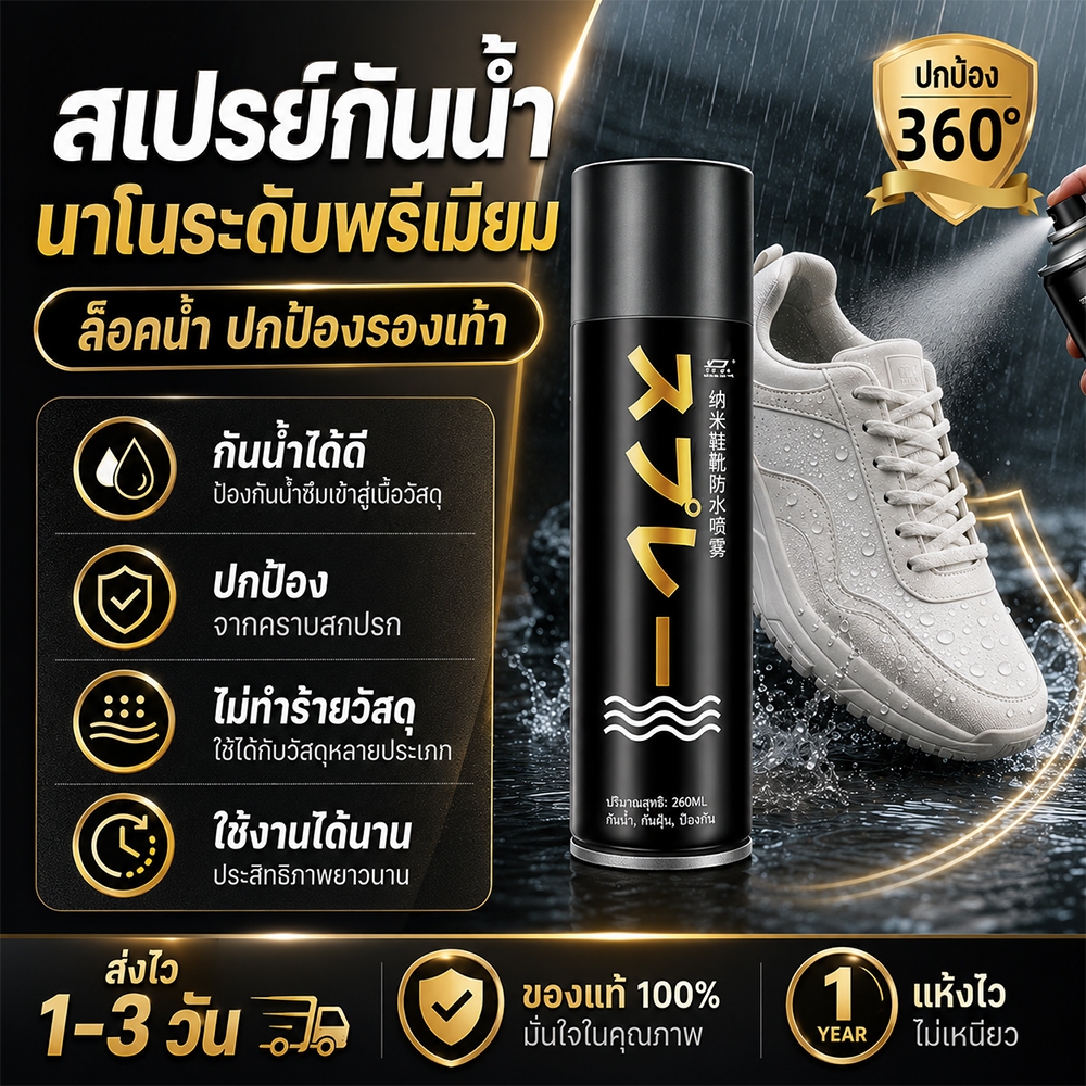 🔥พร้อมส่ง สเปรย์กันน้ำนาโน เคลือบกันน้ำคราบสกปรก สำหรับรองเท้า เสื้อผ้า กระเป๋า ผ้าใบหนัง สูตรอ่อนโยน ไม่ทิ้งคราบขาว