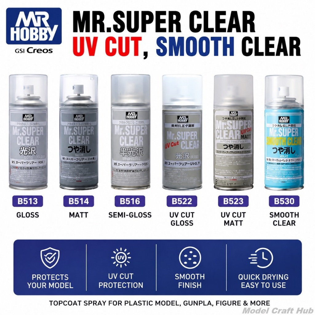 GSI Creos Mr Hobby B513 B514 B516 B522 B523 B530 Mr Super Clear UV Cut Smooth Clear Spray Topcoat สำ