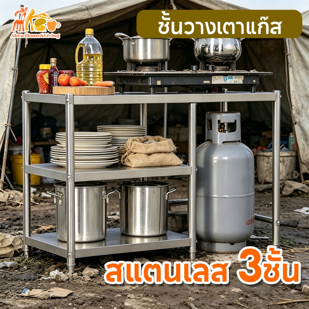 ชั้นวางเตาแก๊ส โต๊ะวางเตาแก๊ส ชั้นวางของสแตนเลสแท้ รับน้ำหนัได้ 800กก ทำความสะอาดง่าย ประหยัดพื้นที่ในห้องครัว