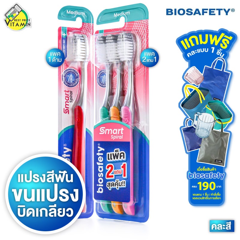 Biosafety Toothbrush Smart Spiral แปรงสีฟัน ไบโอเซฟตี้ สมาร์ท สไปรัล [สินค้ามีให้เลือก 2 แบบ]