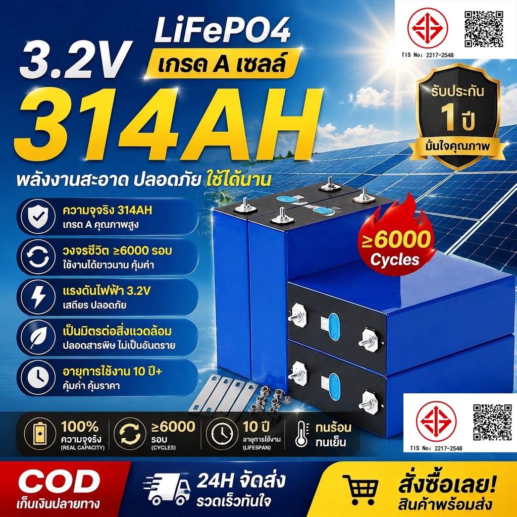 แบตเตอรี่ลิเธียมเหล็กฟอสเฟต CATL LiFePO4 3.2V 50AH/314AH ใหม่ เหมาะสำหรับแหล่งจ่ายไฟกลางแจ้งและการจัดเก็บพลังงานแสงอาทิต
